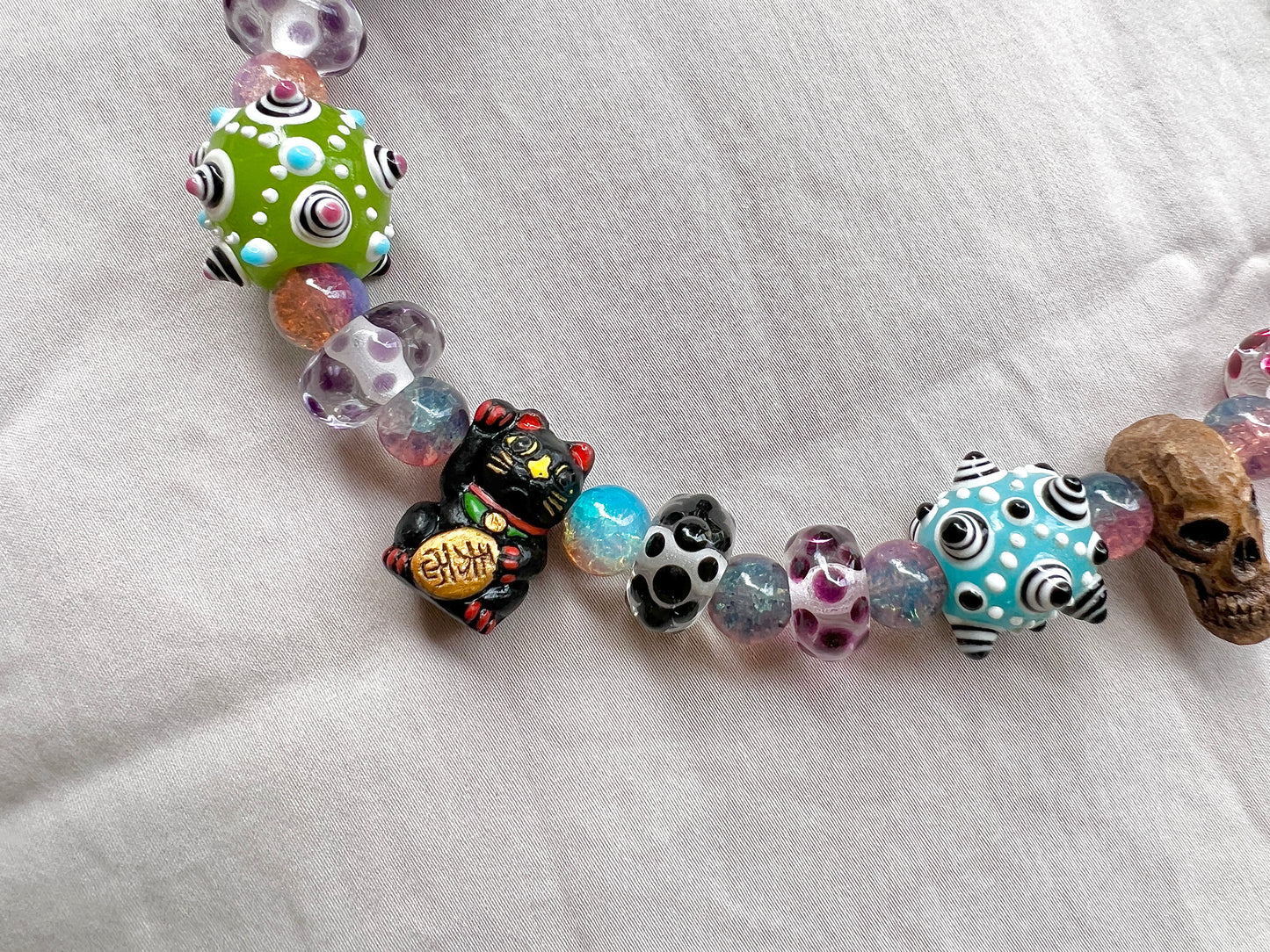 Lucky Cat Glass Beader Necklace