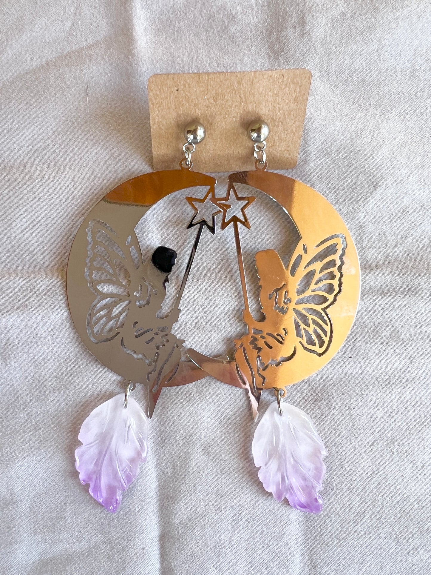 Lavender Wishes Moon Fairy Studs