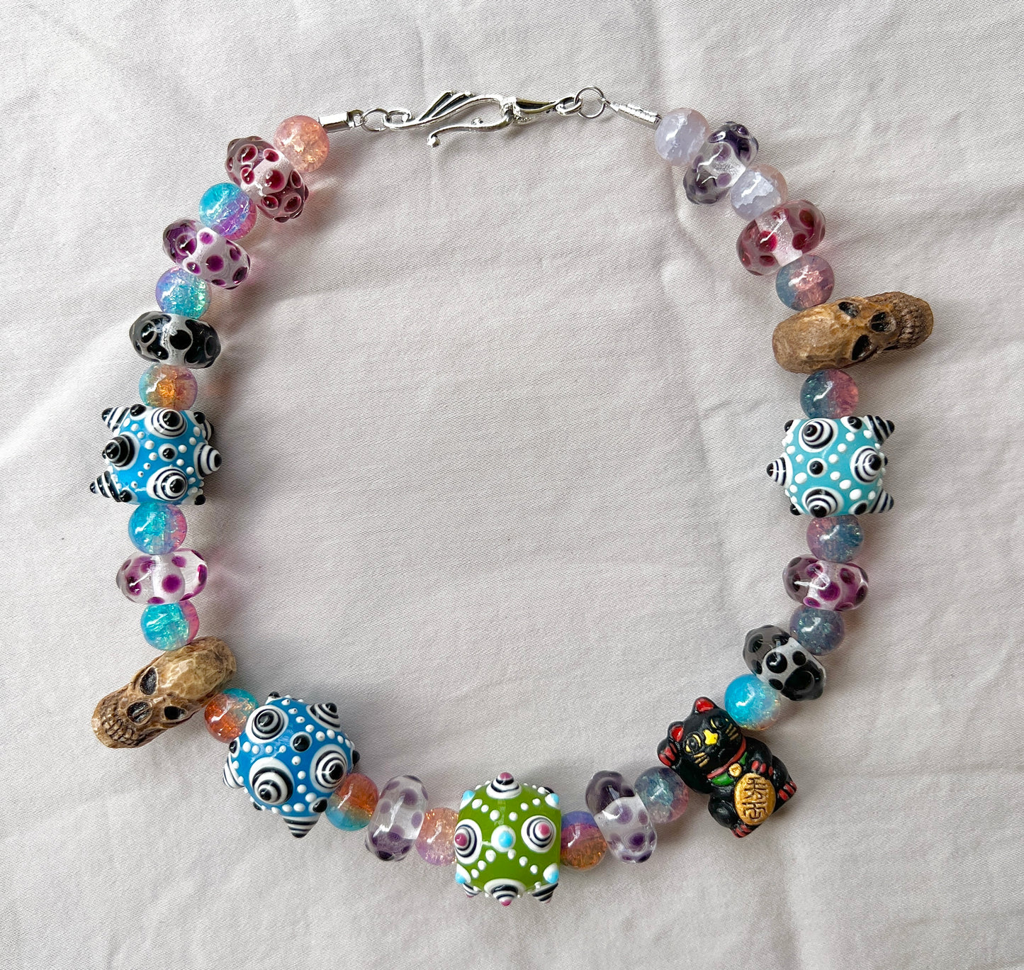 Lucky Cat Glass Beader Necklace
