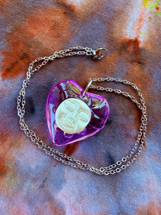 Lilac Lover - Moon Heart Pendant + 18 inch chain (Copy)