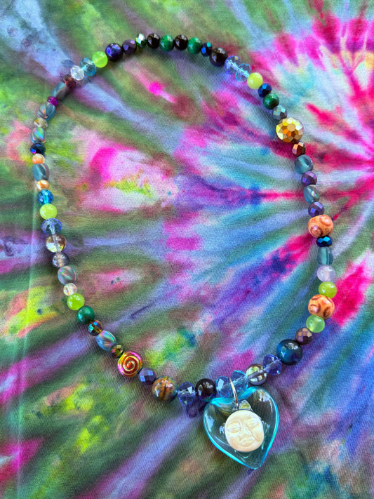 Blue Misty Morning - Moon Heart Stretch Necklace