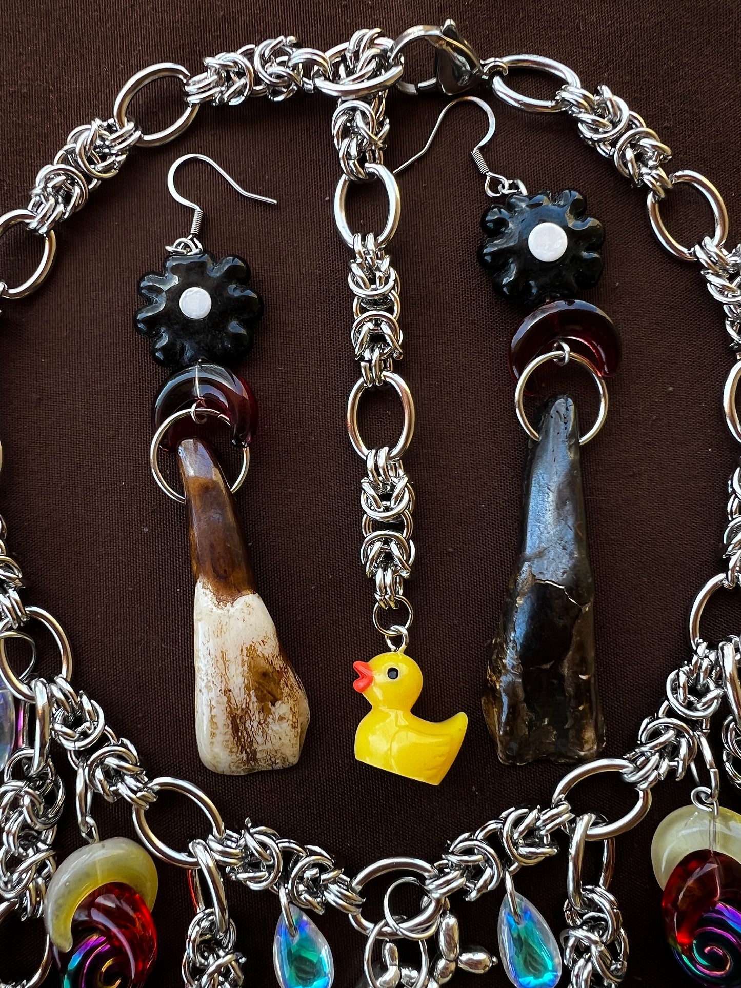 Interdimensional Bliss - Third Eye Chainmaille + Buffalo Teeth Earrings