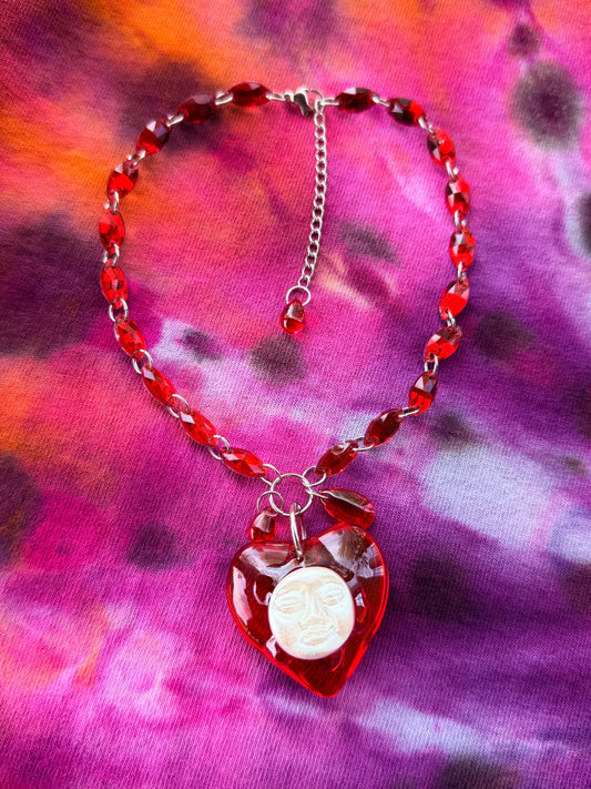 Crimson River - Glass Aura Heart Crystal Choker