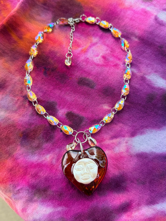 Amber Energy - Glass Aura Heart Crystal Choker