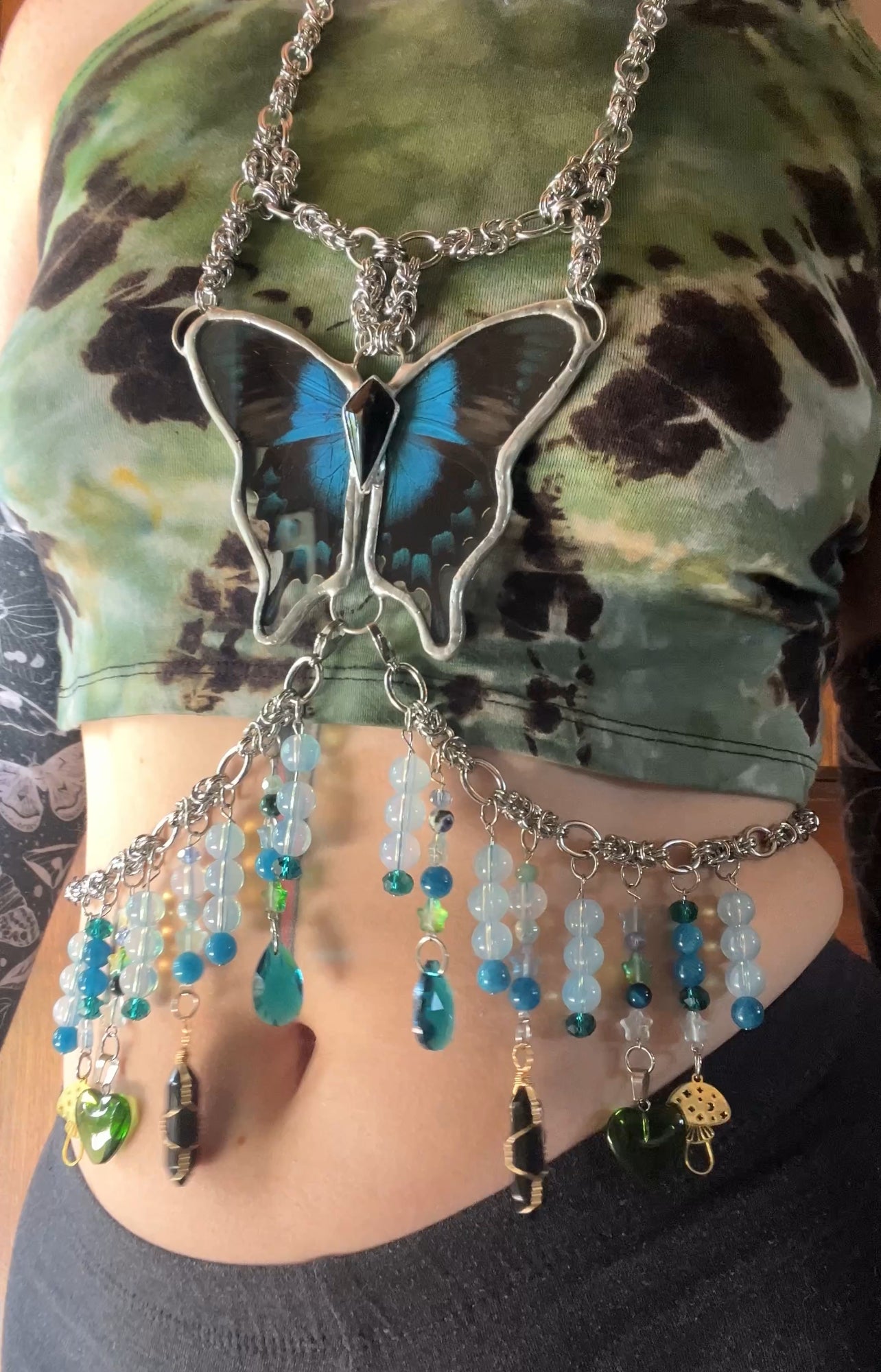 Holy Water Body Armor - Swallowtail Butterfly Chainmail 4-Way Harness Top, Belt, Choker & Necklace