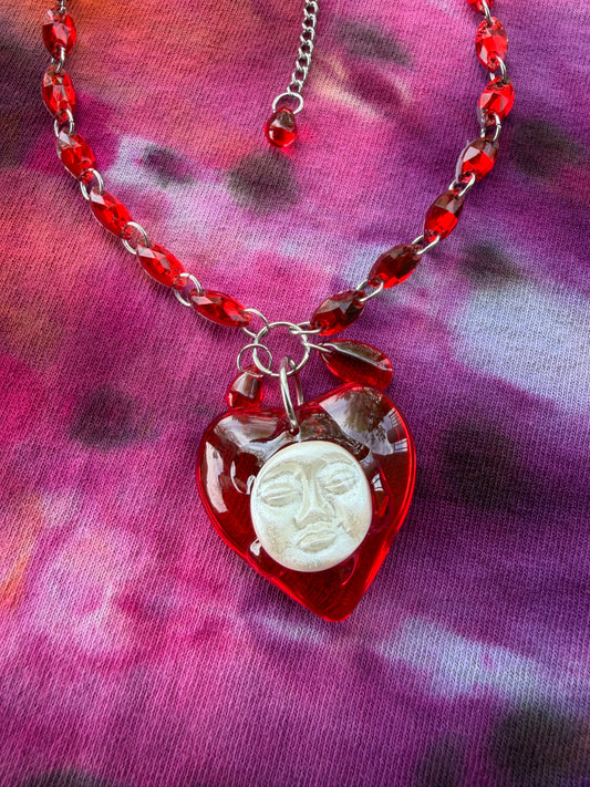 Crimson River - Glass Aura Heart Crystal Choker