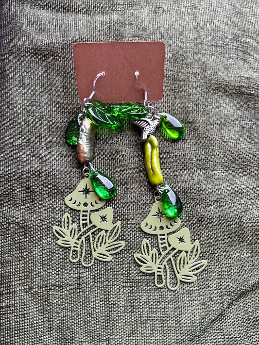 Green Drink - Medium Mushroom Mayhem Freshwater Pearl Earrings