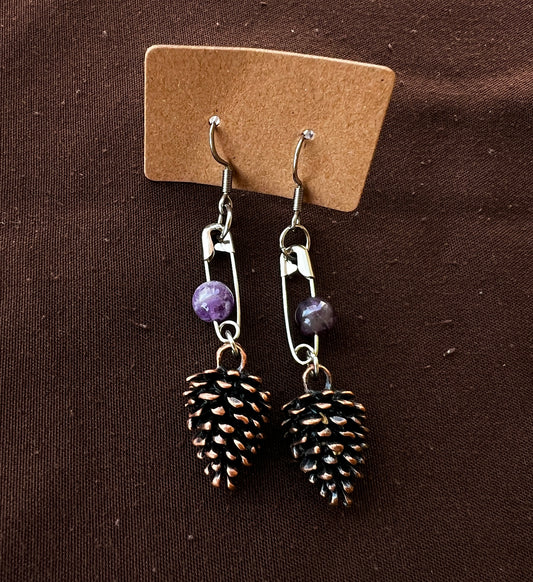 Tiny Pinecones - Amethyst Dangles