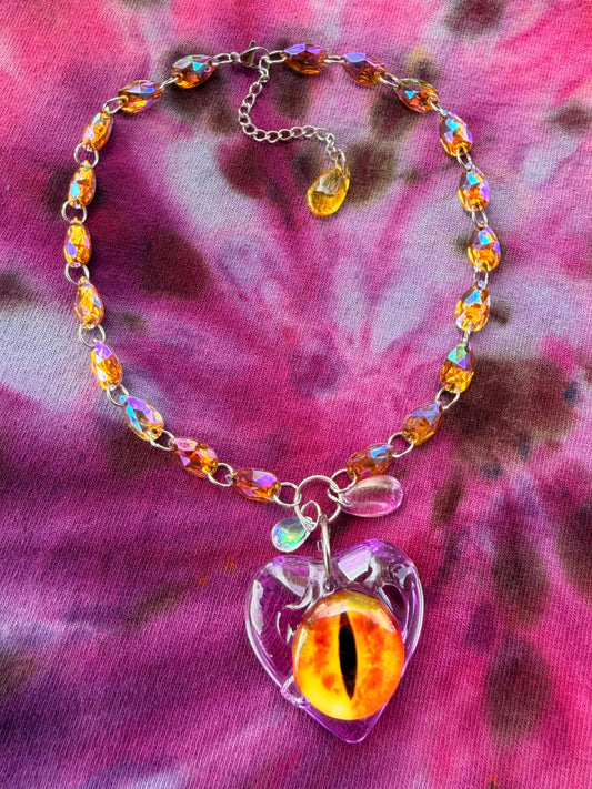 Sauron Soft Heart - Glass Aura Heart Crystal Choker