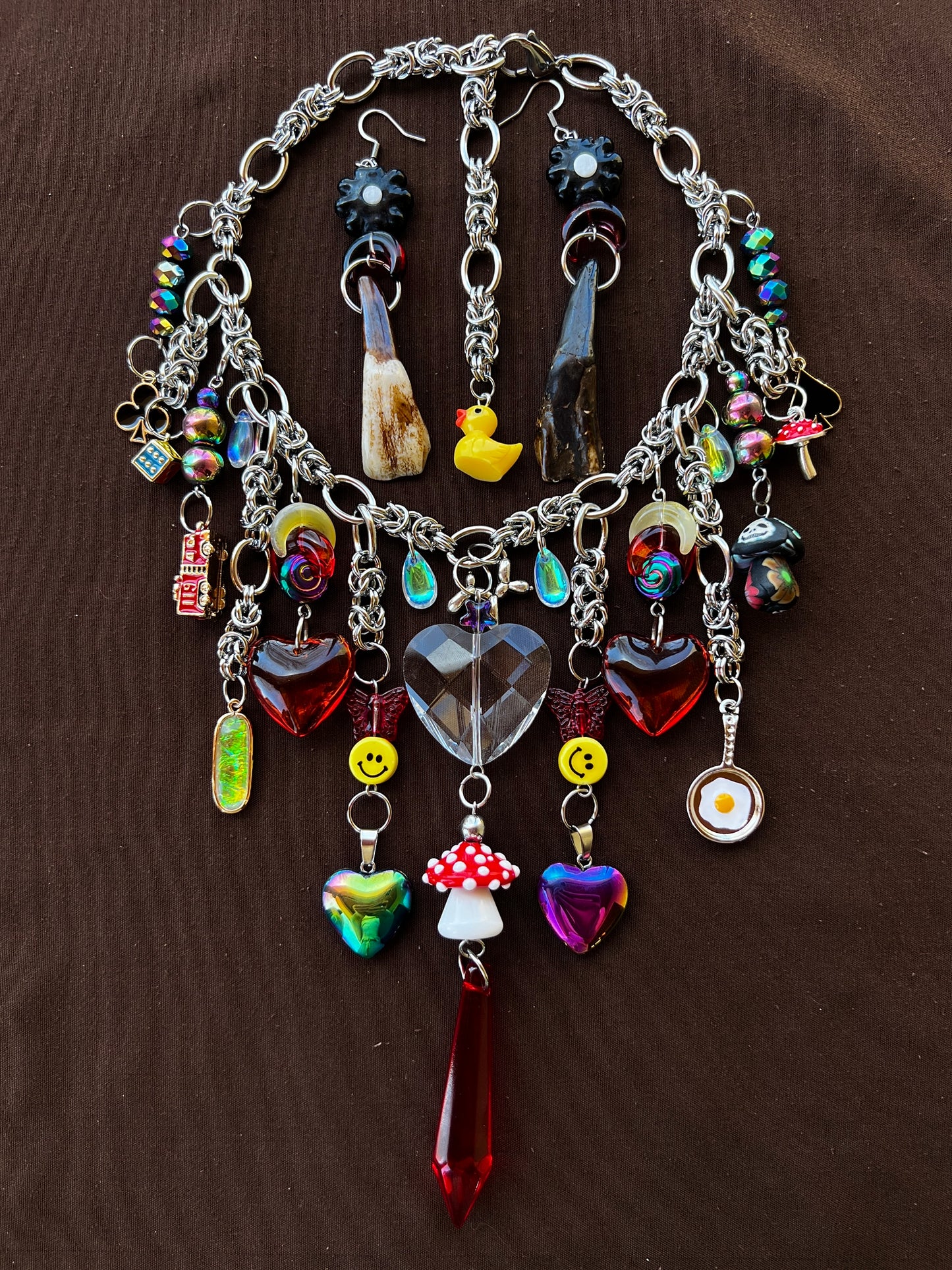 Interdimensional Bliss - Third Eye Chainmaille + Buffalo Teeth Earrings