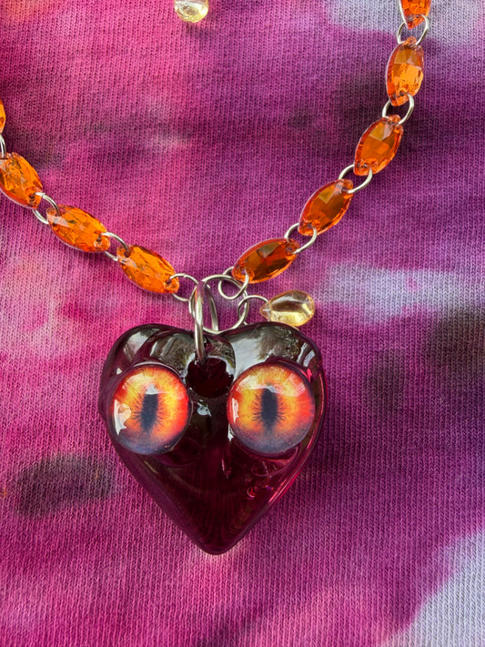 Forest Creature - Glass Aura Heart Crystal Choker