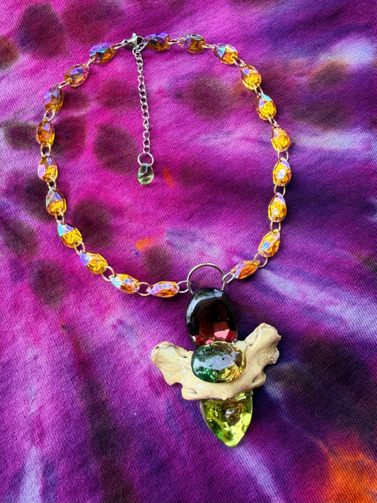 Cosmos Eater - Glass Crystal Choker w/ Fox Vertebrae