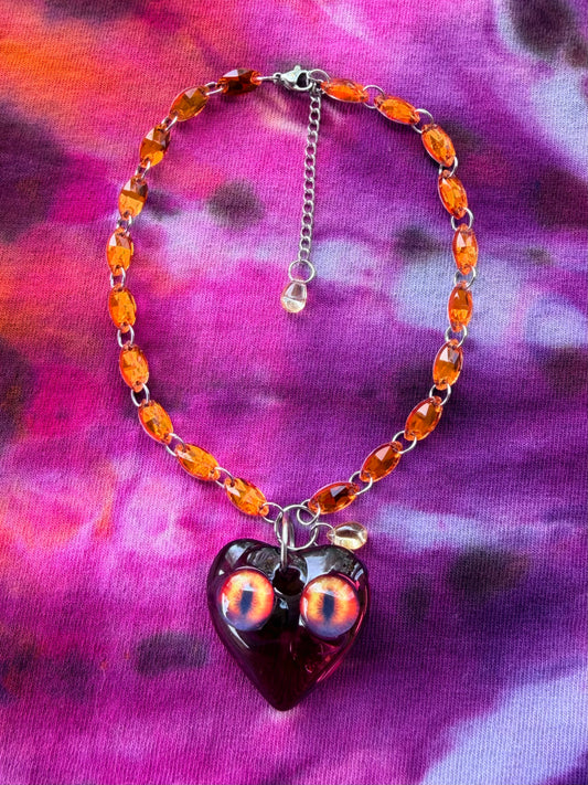 Forest Creature - Glass Aura Heart Crystal Choker