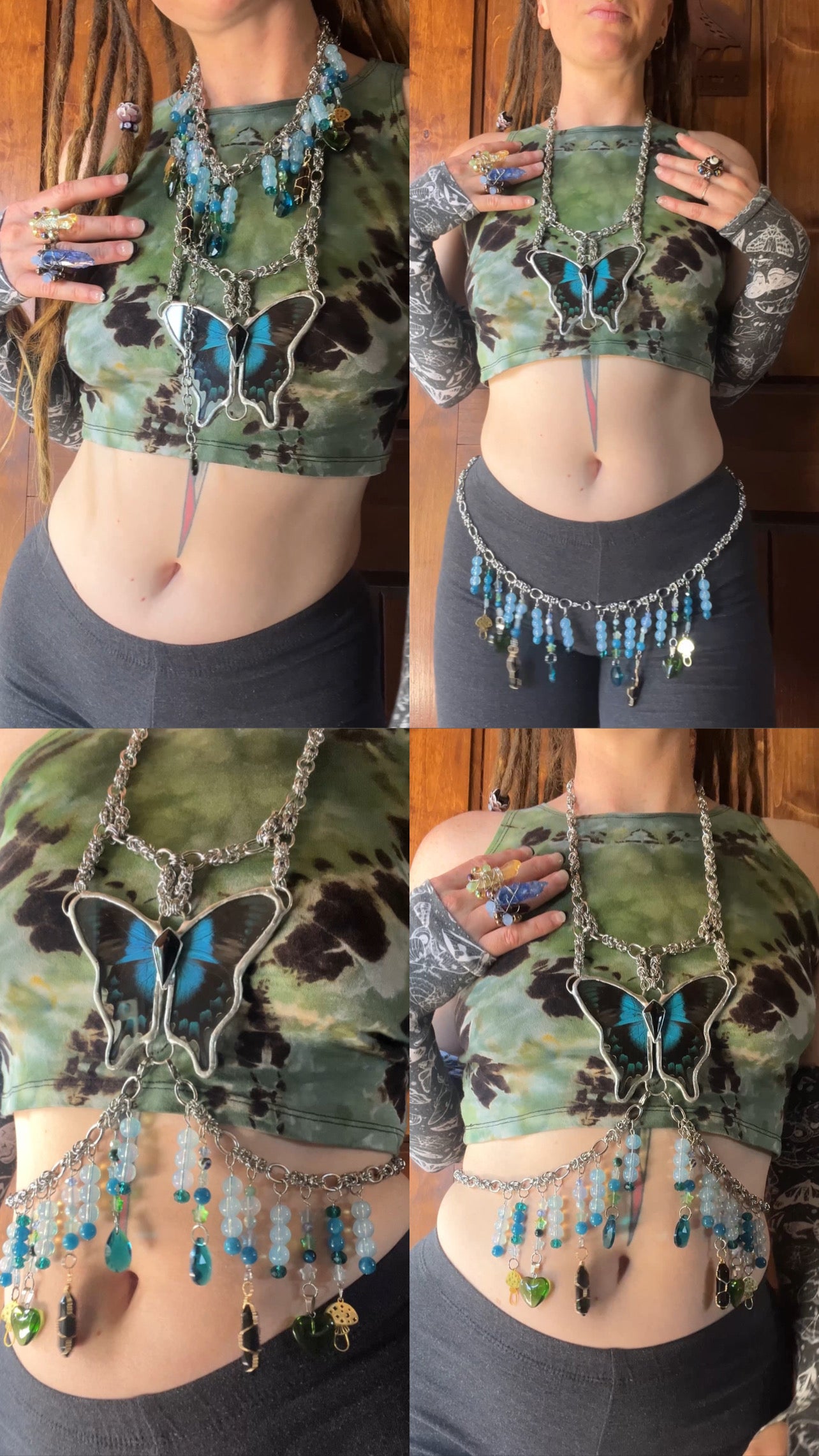 Holy Water Body Armor - Swallowtail Butterfly Chainmail 4-Way Harness Top, Belt, Choker & Necklace